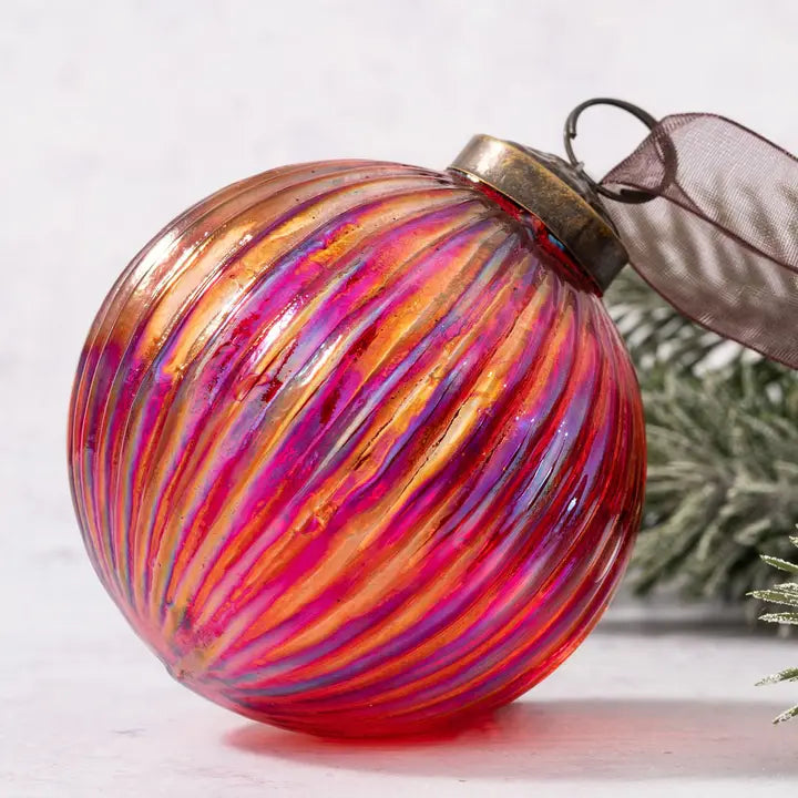 Red Rainbow Glass Ribbed Ball 4"