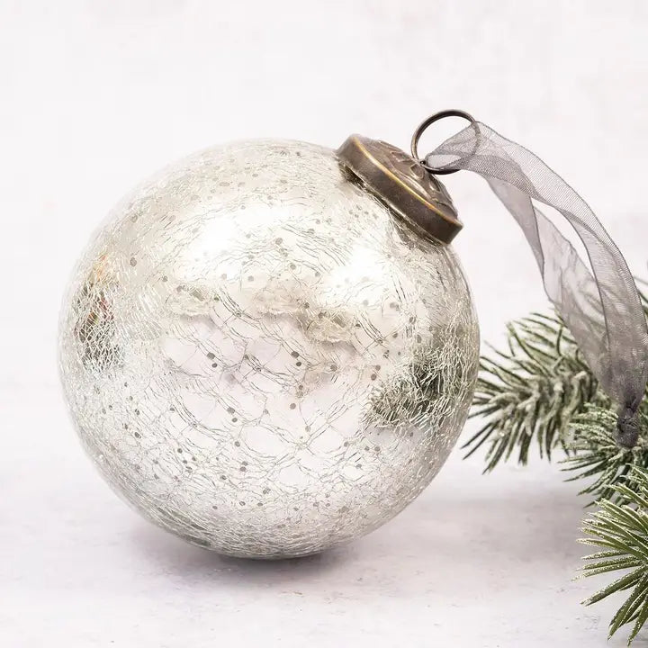 Silver Crackle Bauble 4"