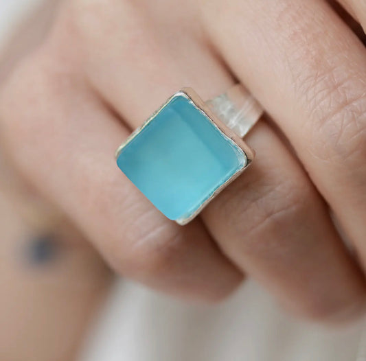 Silver Aqua Glass Ring