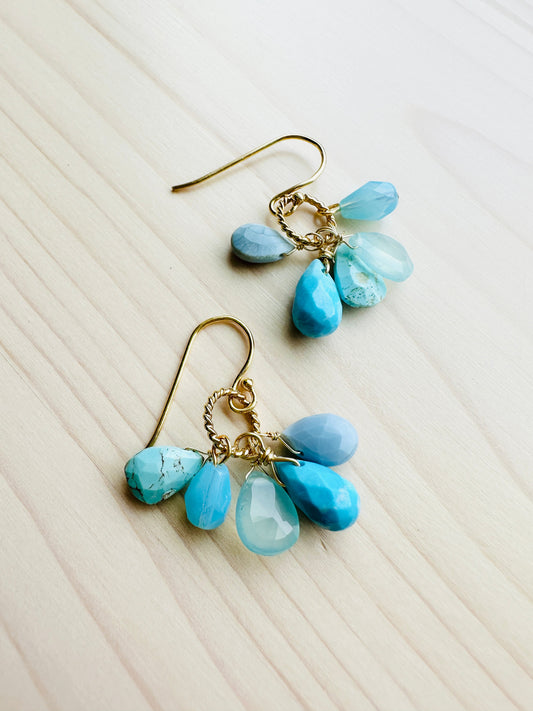 Gemstone Cluster Earrings-Turquoise