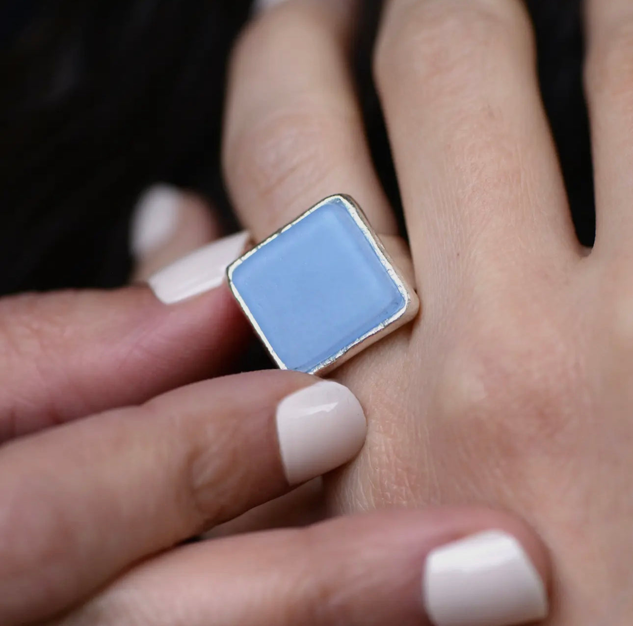 Silver Periwinkle Glass Ring