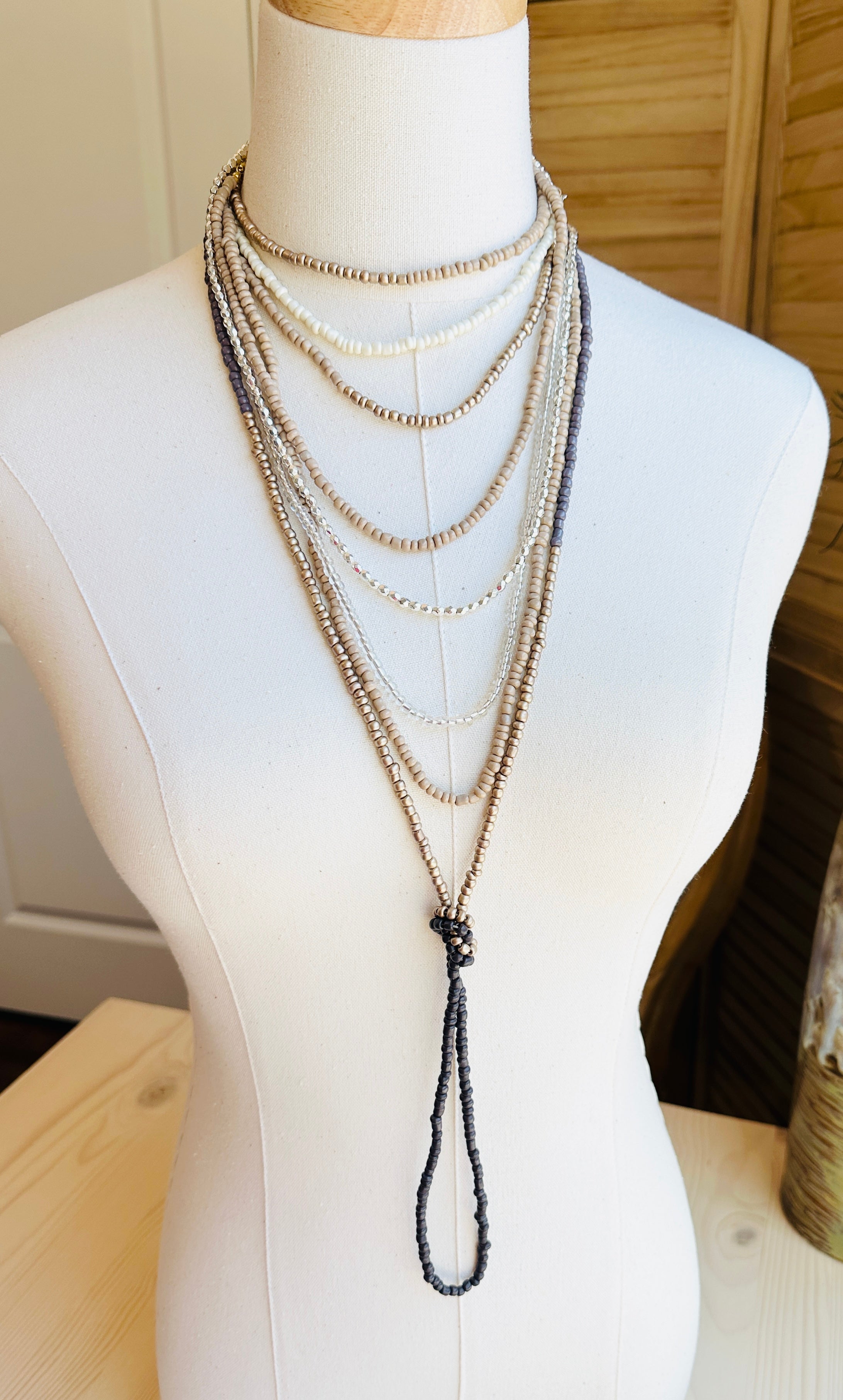Beaded Wrap Necklace Bracelet Taupe