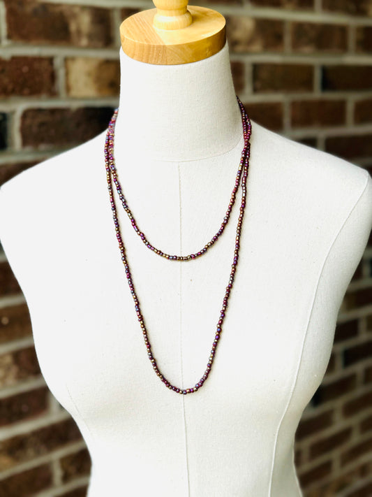 Beaded Wrap Necklace/Bracelet-Iridescent Plum