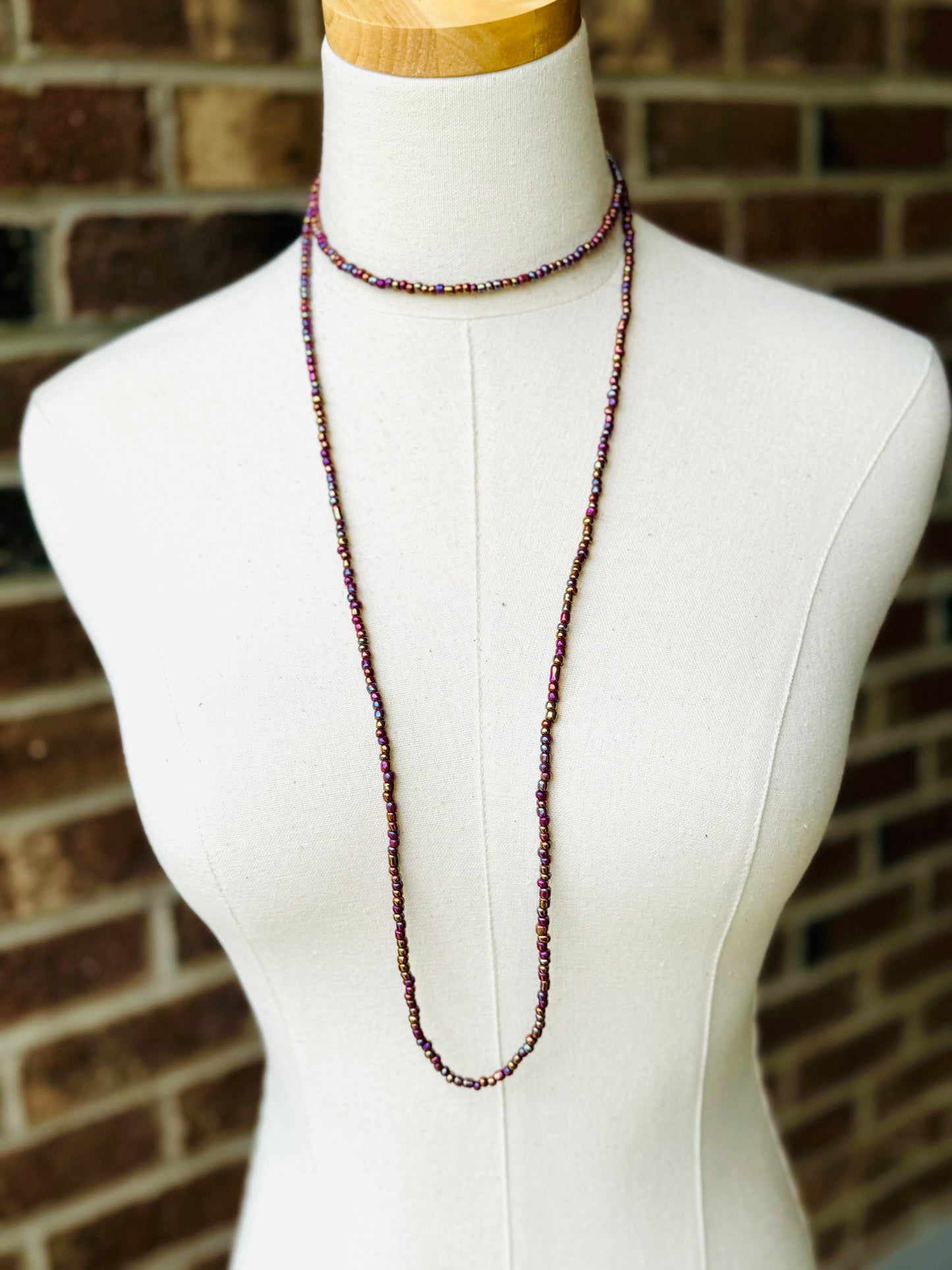 Beaded Wrap Necklace/Bracelet- Iridescent Plum