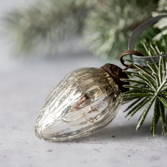 SET of 6 - Silver Crackle Pinecones