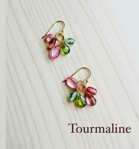Gemstone Cluster Earrings-Tourmaline