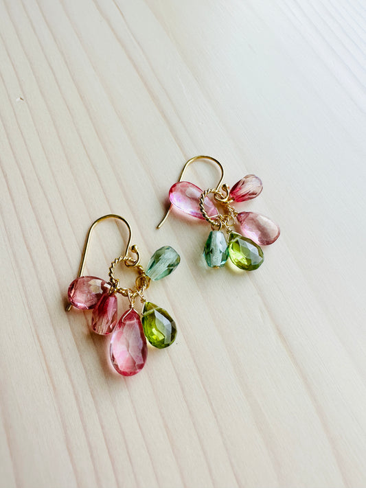 Gemstone Cluster Earrings-Tourmaline